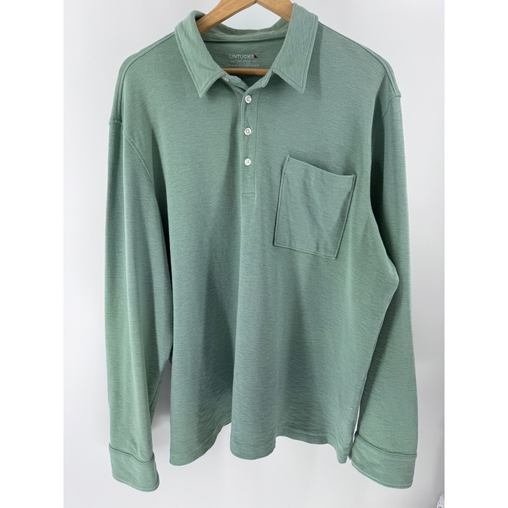 UNTUCKit Long Sleeve Polo Mens XXL Green Excellent Cotton Blend Slub‎ Knit Shirt